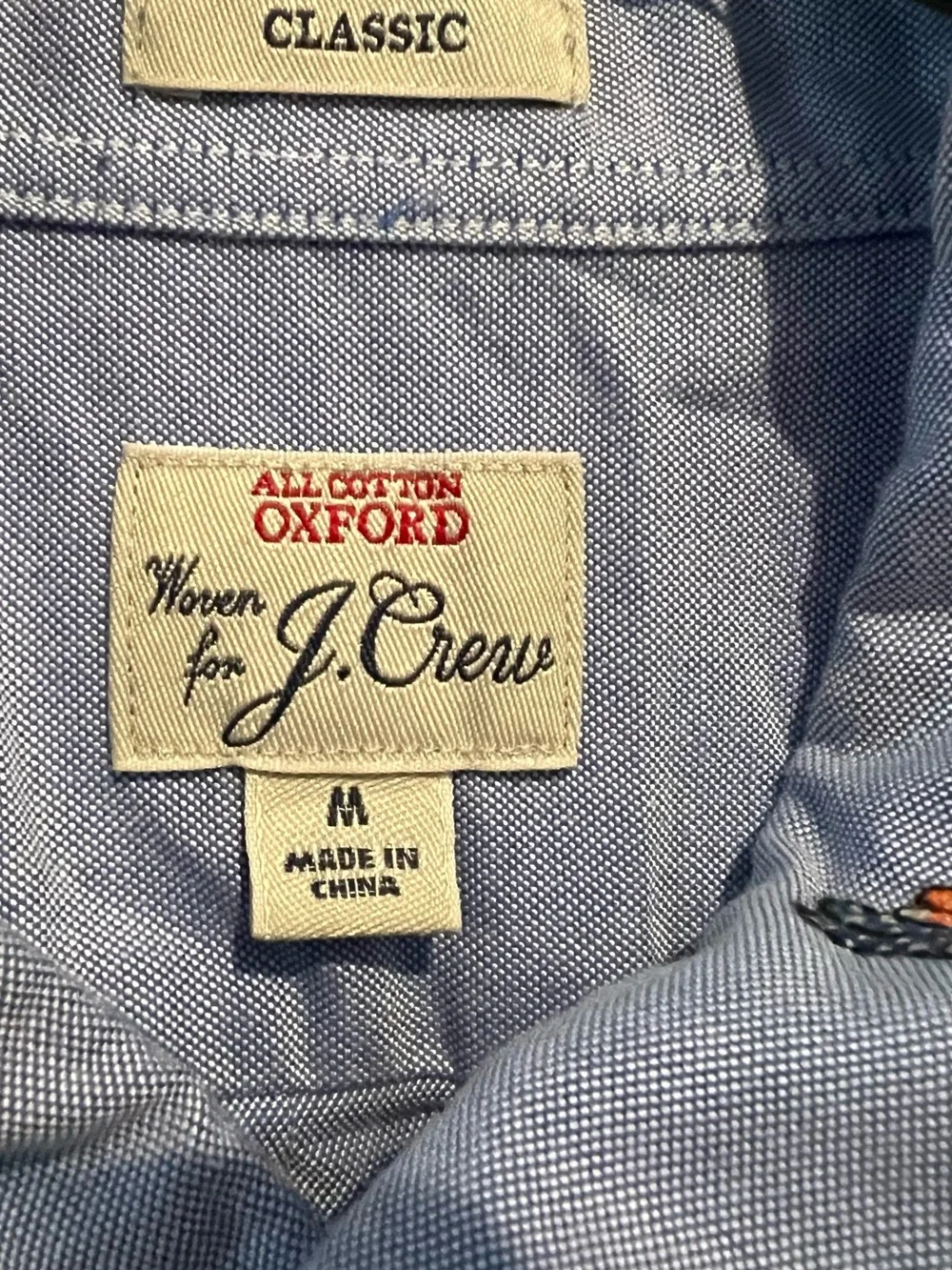 J. Crew Light Blue Short-Sleeve Button-Down Shirt with Small Embroidered Motifs